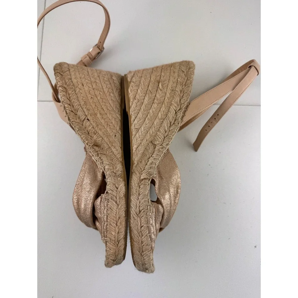 ETIENNE AIGNER Women Rose Gold‎ Metallic Bow Espadrille Wedge Sandals Size 8M